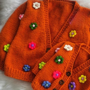 Handmade Mother Daughter Matching Cardigan, Floral Knit Sweater, Mommy And Me Outfit, Soft Wool Blend Jacket for Mom And Baby, Fall Fashion