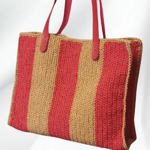 Borsa a tracolla in filato di carta intrecciata a mano rossa con chiusura magnetica, borsa grande e leggera, borsa estiva boho, regalo ecologico per lei