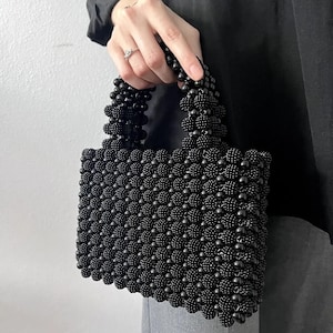 Handgemachte Schwarze Perlen Tasche: Brombeer Perle Abend Handtasche