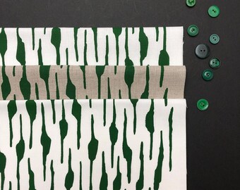 Forest green birch - hand screen printed fabric panel for quilting, embroidery and craft projects