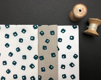 teal tiles, hand screen printed fabric panel for embroidery, patchwork and craft projects