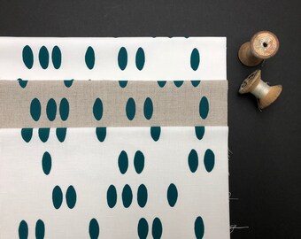 teal pebble - linen or cotton hand screen printed fabric panel for embroidery, quilting and crafting