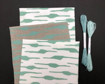 sage green birch - hand screen printed fabric panel for quilting, embroidery and craft projects