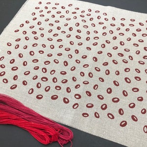 red seed, screen printed on linen and cotton fabric for quilting, embroidery and crafting image 4