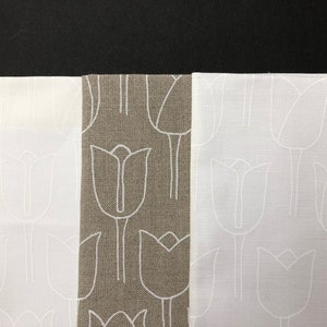 white stylised tulip embroidery or sewing panel, hand screen printed linen or cotton fabric panel image 5