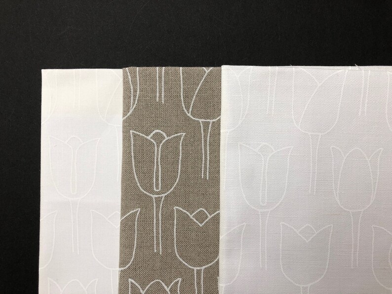 white stylised tulip embroidery or sewing panel, hand screen printed linen or cotton fabric panel image 5