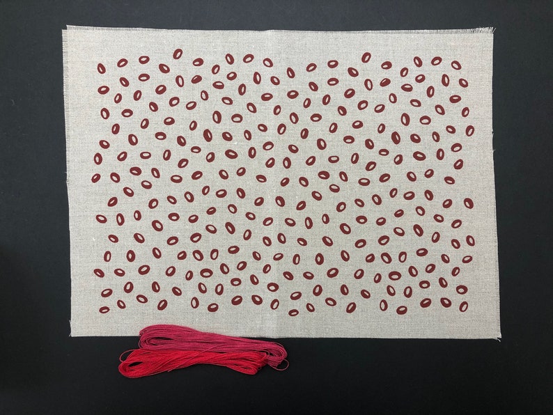 red seed, screen printed on linen and cotton fabric for quilting, embroidery and crafting image 6