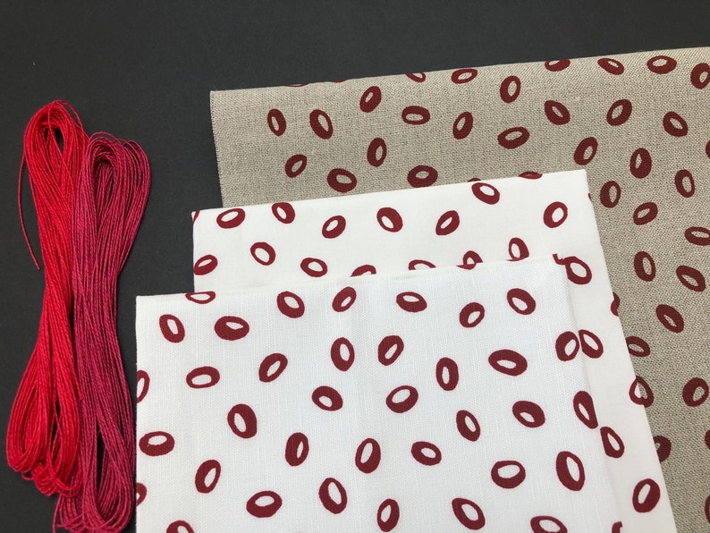 red seed, screen printed on linen and cotton fabric for quilting, embroidery and crafting image 1