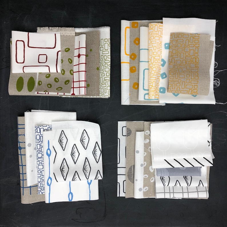 sample packs hand screen printed fabrics on linen and cotton image 1