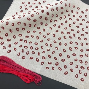 red seed, screen printed on linen and cotton fabric for quilting, embroidery and crafting image 2