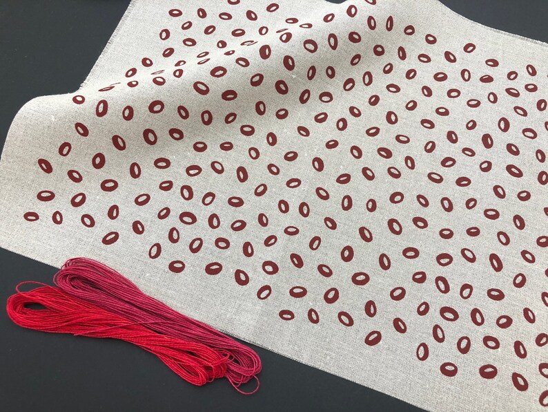 red seed, screen printed on linen and cotton fabric for quilting, embroidery and crafting image 2