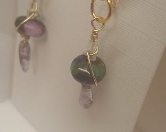 Clip-On Wirewrap Czech Glass Earrings