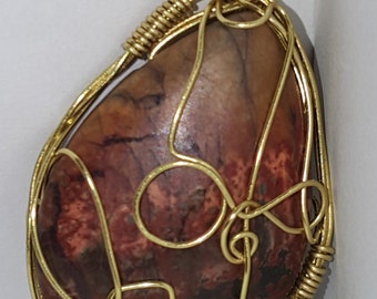 Fantasy Wire Wrapped Red Mookaite Pendant