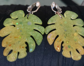 Resin Monstera Leaf Clip-On Earrings