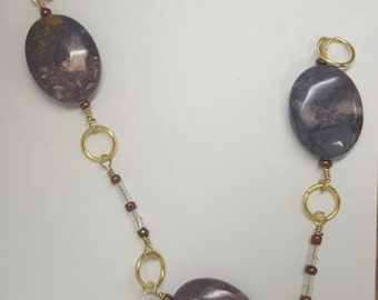 Copper and Gold Jasper Wire Wrapped Bracelet