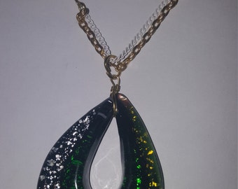 Wirework Green and Gold Murano Art Glass Necklace