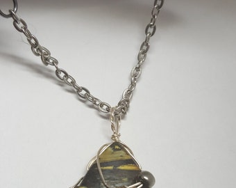 Silver Wrapped Tiger Iron and Jasper Necklace