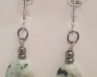 Clip-On Kiwi Quartz Wire-Wrapped Earrings