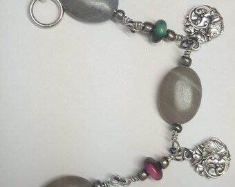 Wire and Glass Fish Charm Bracelet