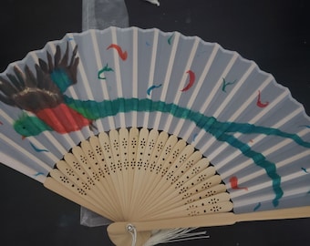 Quetzal Hand Painted Folding Silk Fan