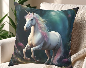 Unicorn Pillow, Magical Unicorn in Enchanted Forest Pillow, Unicorn Cushion, Magical Unicorn Pillow, Magical Unicorn Cushion