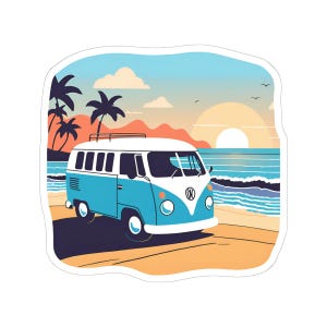 Vintage Camper Van Sticker, Retro Style Stickers for Laptops, Water Bottles, Car Windows, Travel, Adventure, Surf Culture Decal