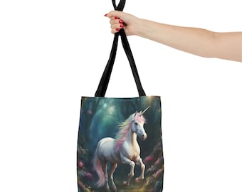 Torba typu Tote z Jednorożcem, Torba typu Tote z Jednorożcem w Zaczarowanym Lesie, Mistyczny Jednorożec w Zaczarowanym Lesie, Torba typu Tote z Jednorożcem, Torba typu Tote z Jednorożcem