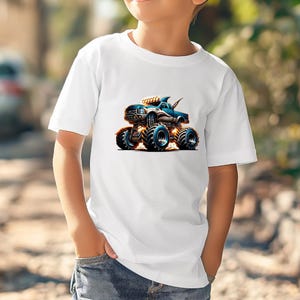 Camiseta para niños Monster Truck, camiseta con tiburón Monster Truck, camiseta de algodón para niños, camiseta gráfica para niños, camiseta temática Monster Truck, camiseta para jóvenes