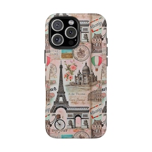 Paris Collage Tough Phone Case - iPhone 12, 13, 14, 15, 16, Paris Pattern Design, Protective Cover, Stylish Phone Accessory