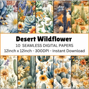 Bezszwowe wzory pustynnych kwiatów - sukulenty, kaktusy i kwiaty w odcieniach ziemi - Southwest Floral Prints na tkaniny, rękodzieło