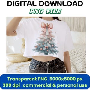 Pastel Christmas Tree PNG Clipart – Elegant Holiday Tree with Pink Bow and Ornaments for Cards, Stickers, Crafts and Sublimation