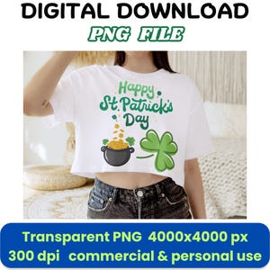 Happy St. Patrick’s Day PNG, Lucky Shamrock Clipart, Pot of Gold Sublimation, Irish Holiday Digital Design, Green Clover St Patrick PNG