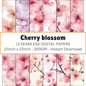 Kirschblüten Musterdesign, Aquarell Blumen Frühling Digitale Papiere, Sakura Blossom Design, Pink Blossom Scrapbooking Pack