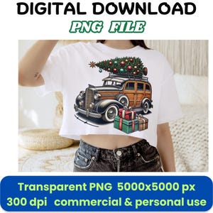 Vintage Weihnachtsauto PNG Clipart: Retro Woody Wagon (Digitaler Download)
