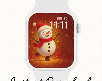 Fondo de pantalla navideño de muñeco de nieve para Apple Watch (descarga digital)