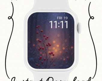 Winter Berry Apple Watch Wallpaper: Cozy Christmas Watch Face (PNG Digital Download)