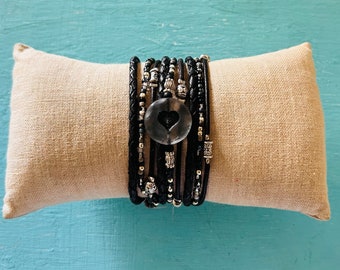 Hjärtarmband - Läderarmband - Wrap-armband för kvinnor - Present till flickvän - Jubileumspresent