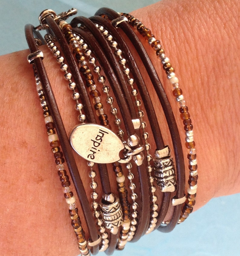 Boho Leather Wrap Bracelet Hippie Style Beaded Bracelet Etsy