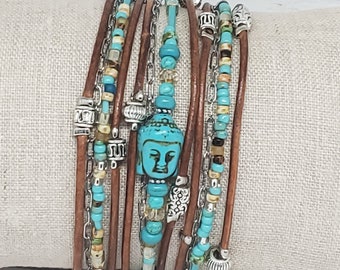 Modern Rustic Wrap -Unique Boho Bracelet - Turquoise Jewelry - Buddha Bracelet - Turquoise Wrap Bracelet - Mother's Day Gift Idea