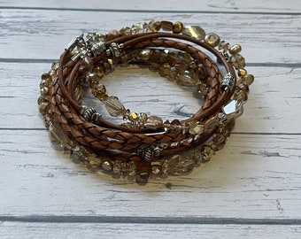 Brown Leather Wrap Bracelet for Women - Beaded Bracelet - Boho Bracelet - Everyday bracelet - Triple Wrap Bracelet