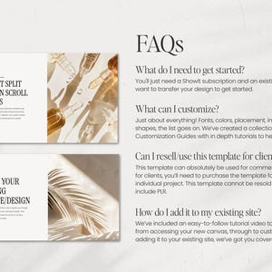 K&ouml;nnte beinhalten: FAQs zu einer Showit Split-Screen-Scroll-Canvas-Vorlage. Die Vorlage kann f&uuml;r kommerzielle Projekte f&uuml;r Kunden verwendet werden. Sie enth&auml;lt ein Tutorial-Video, wie man sie zu einer bestehenden Website hinzuf&uuml;gt.