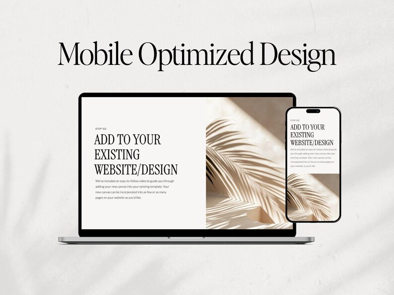 K&ouml;nnte beinhalten: Ein Laptop mit wei&szlig;em Hintergrund, der ein Website-Design mit dem Text "ADD TO YOUR EXISTING WEBSITE/DESIGN" zeigt. Neben dem Laptop ist ein Handy-Mockup zu sehen, das ebenfalls den gleichen Text anzeigt.