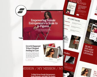 Bold Red Showit Website Template for Coaches : Modern Podcast Template and Showit Sales Page for Course Creators