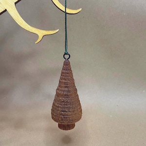 Rustic Christmas Tree Ornament, hand turned, walnut wood CO24