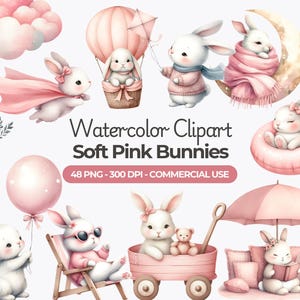 Weiches rosa Häschen Clipart, rosa Babyparty-Clipart, Babyparty-Mädchen-Feier, Kinderzimmer-Dekor PNG, kommerzielle Nutzung