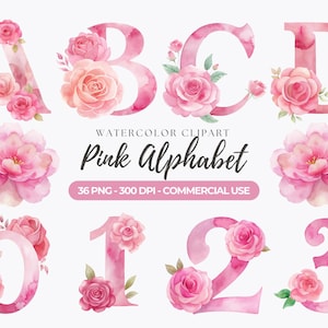 Floral Alphabet Clipart, Pink Alphabet PNG, Floral Letter Clipart, Spring Floral Alphabet, Floral Letter Graphics, Commercial Use