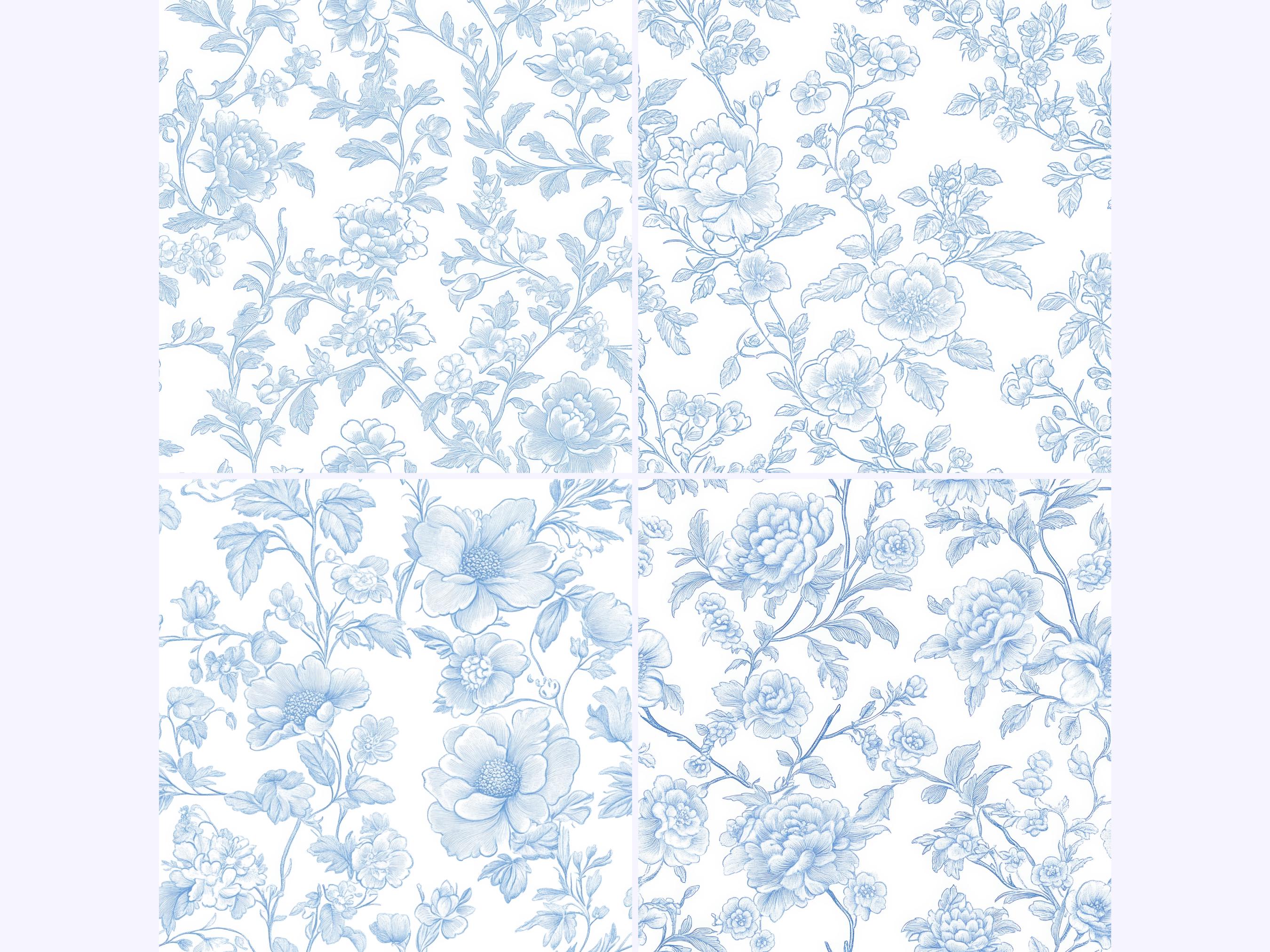 Blue Toile De Jouy Seamless Pattern, Blue Floral Pattern, Blue French ...