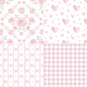 Coquette Seamless Patterns, Pink Watercolor Bows, Rose Floral Digital Paper, Preppy Pattern (JPG, PNG) image 4