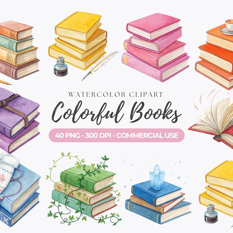 Colorful Book Stack - Etsy
