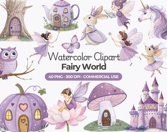 Watercolor Purple Fairy Clipart, Magical Garden PNG (commercial Use) - Etsy